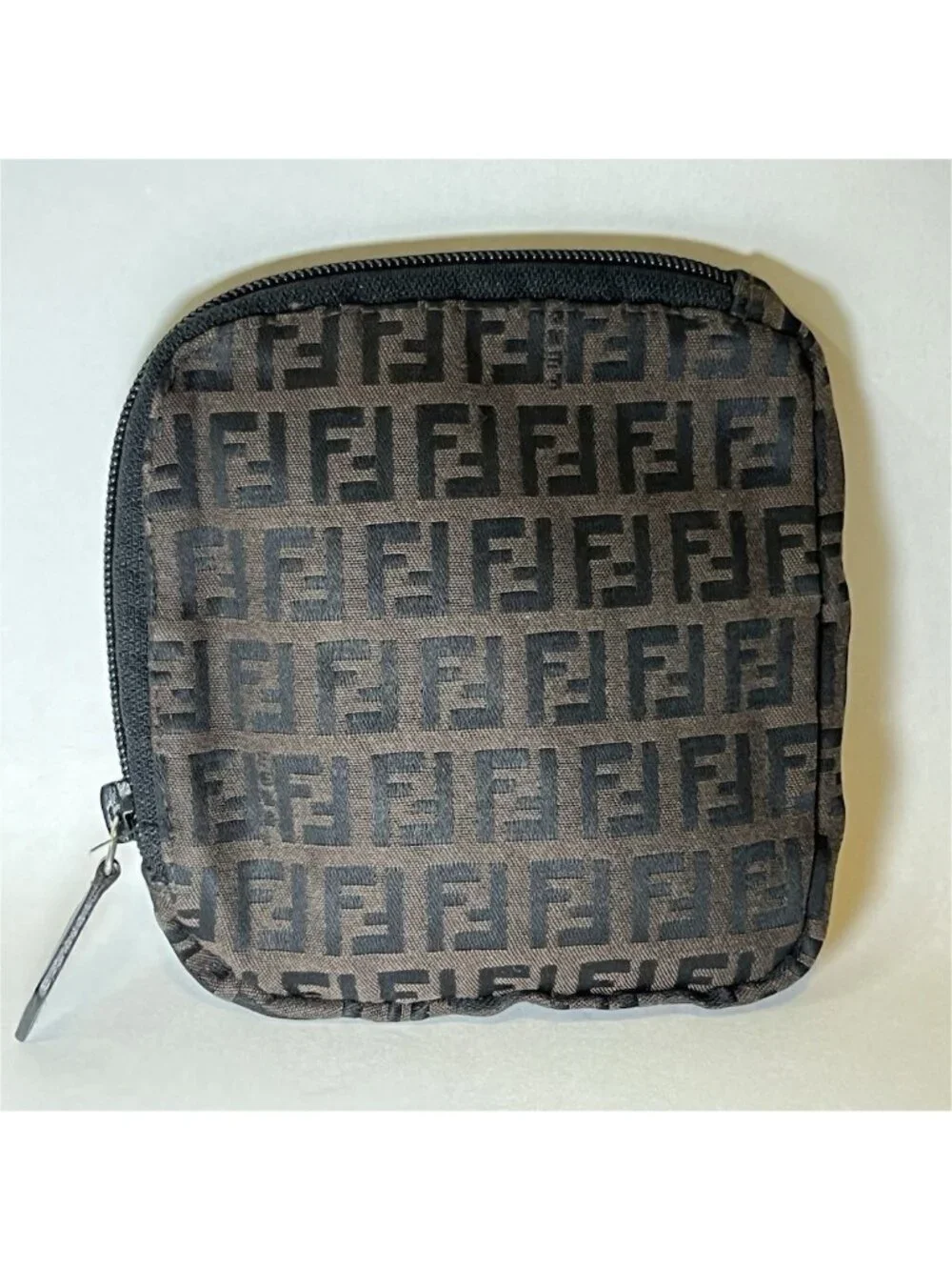 Fendi Zucca Brown & Black Fabric Makeup Bag Zip Pouch Cosmetic Case
